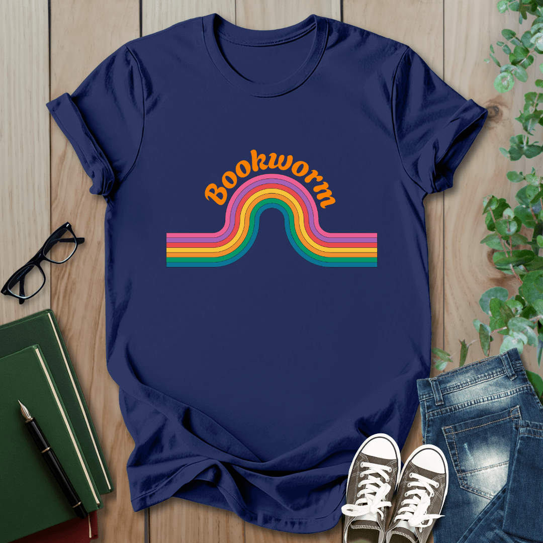 Retro Bookworm Rainbow - T-Shirt