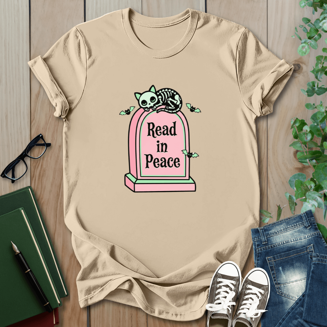 Pastel Goth, Read in Peace Cat - T-Shirt