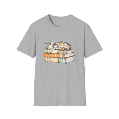 Cat Sleeping On Books - T-Shirt