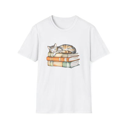 Cat Sleeping On Books - T-Shirt