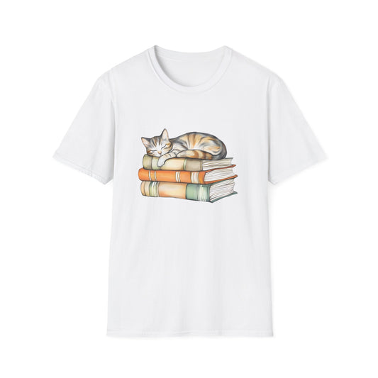 Cat Sleeping On Books - T-Shirt