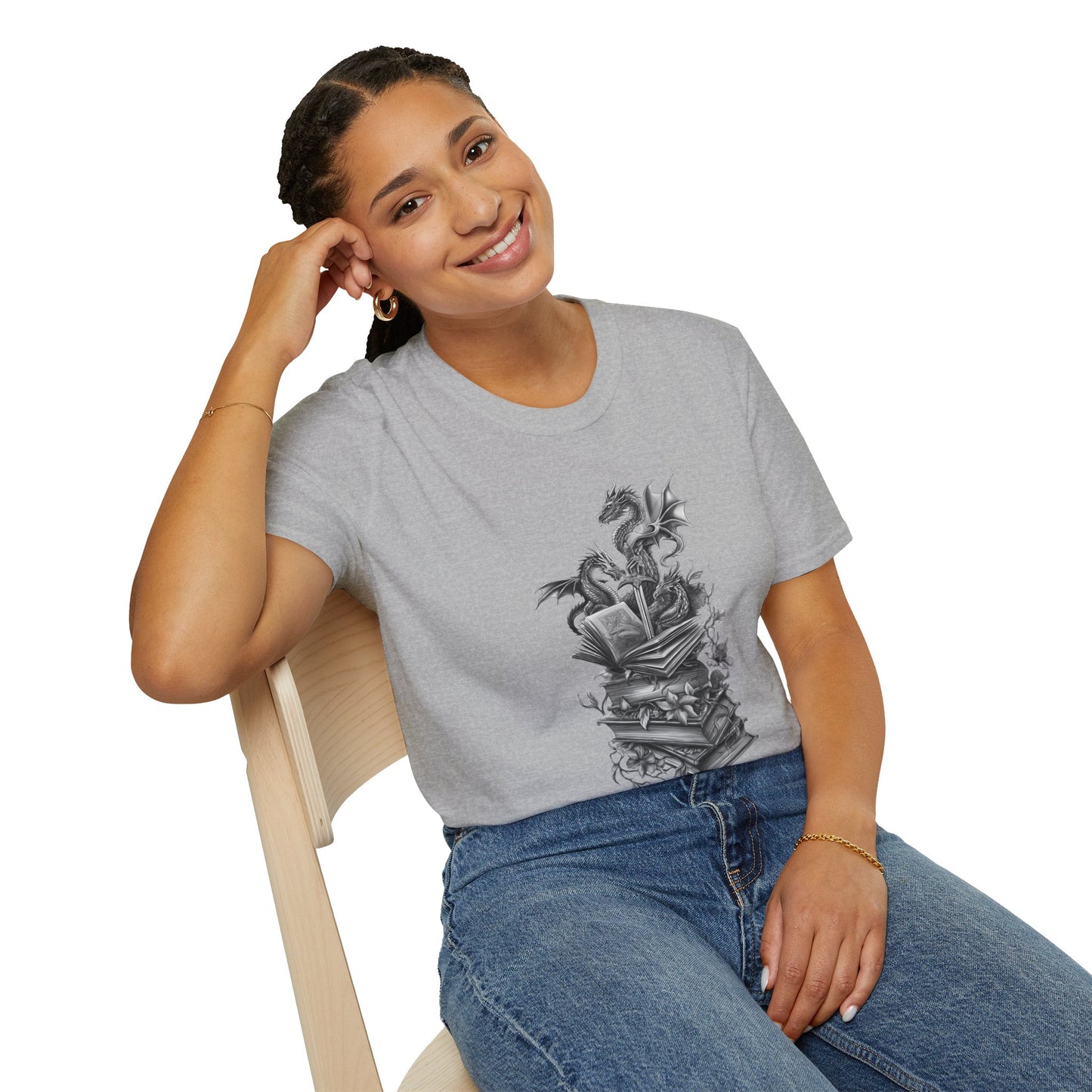 Dragon, Book & Sword - Graphic T-Shirt