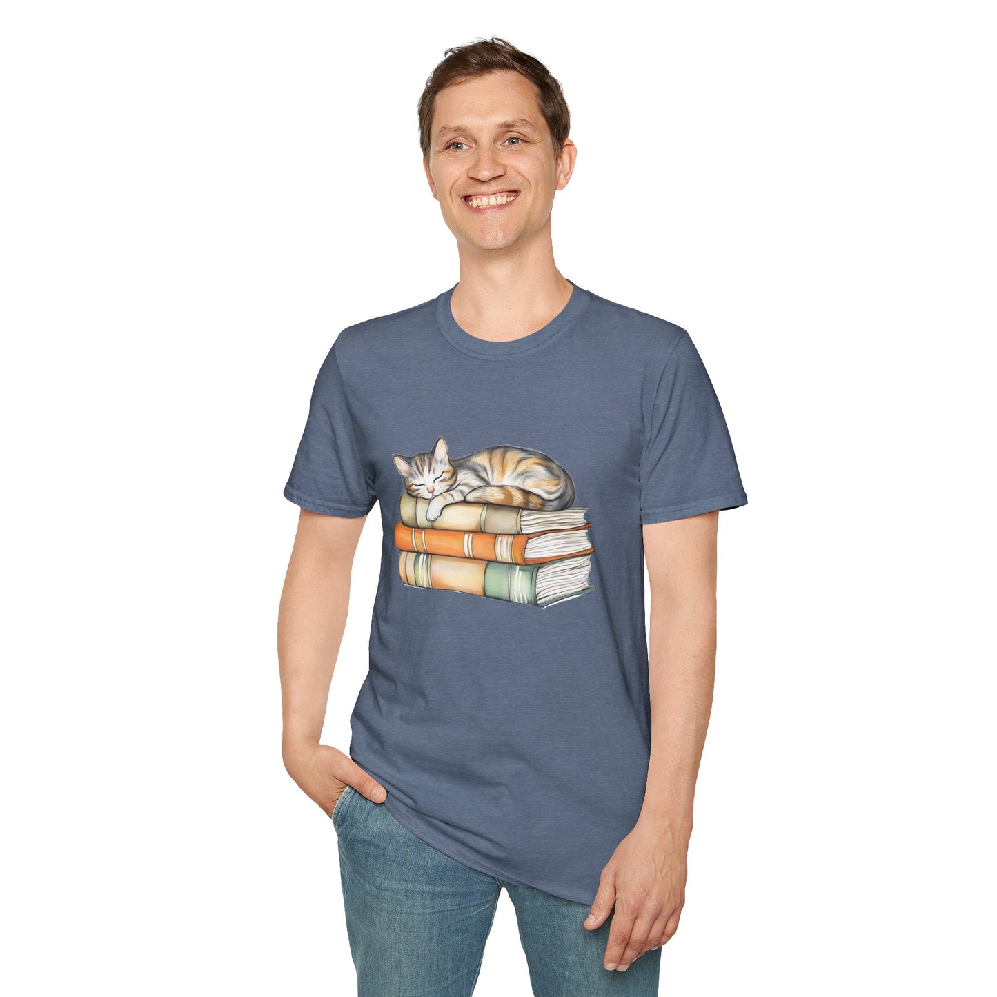 Cat Sleeping On Books - T-Shirt
