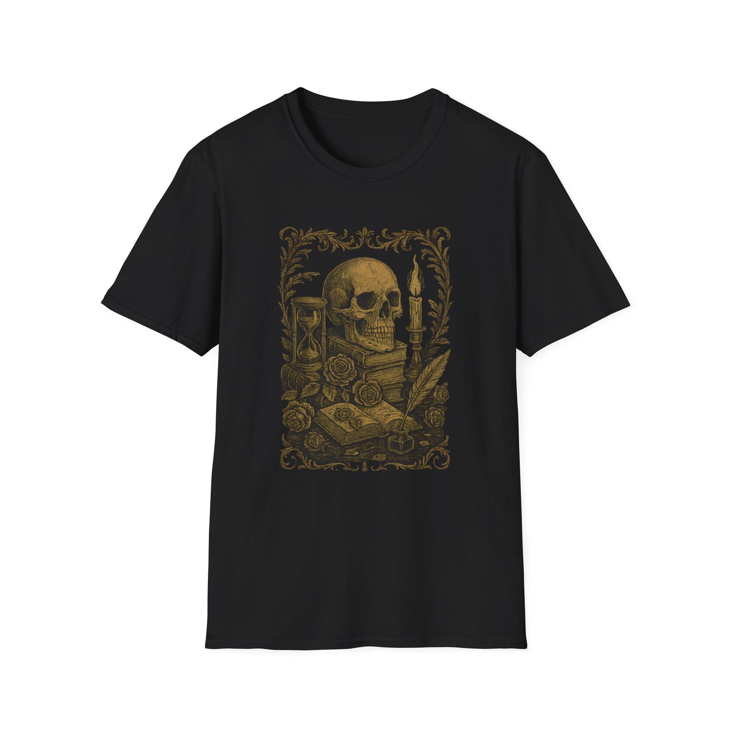 Dark Academia, Stack of Book and Skull - T-Shirt