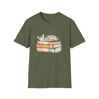 Cat Sleeping On Books - T-Shirt