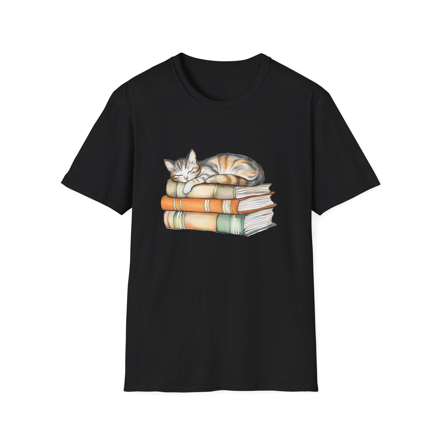 Cat Sleeping On Books - T-Shirt