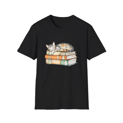 Cat Sleeping On Books - T-Shirt