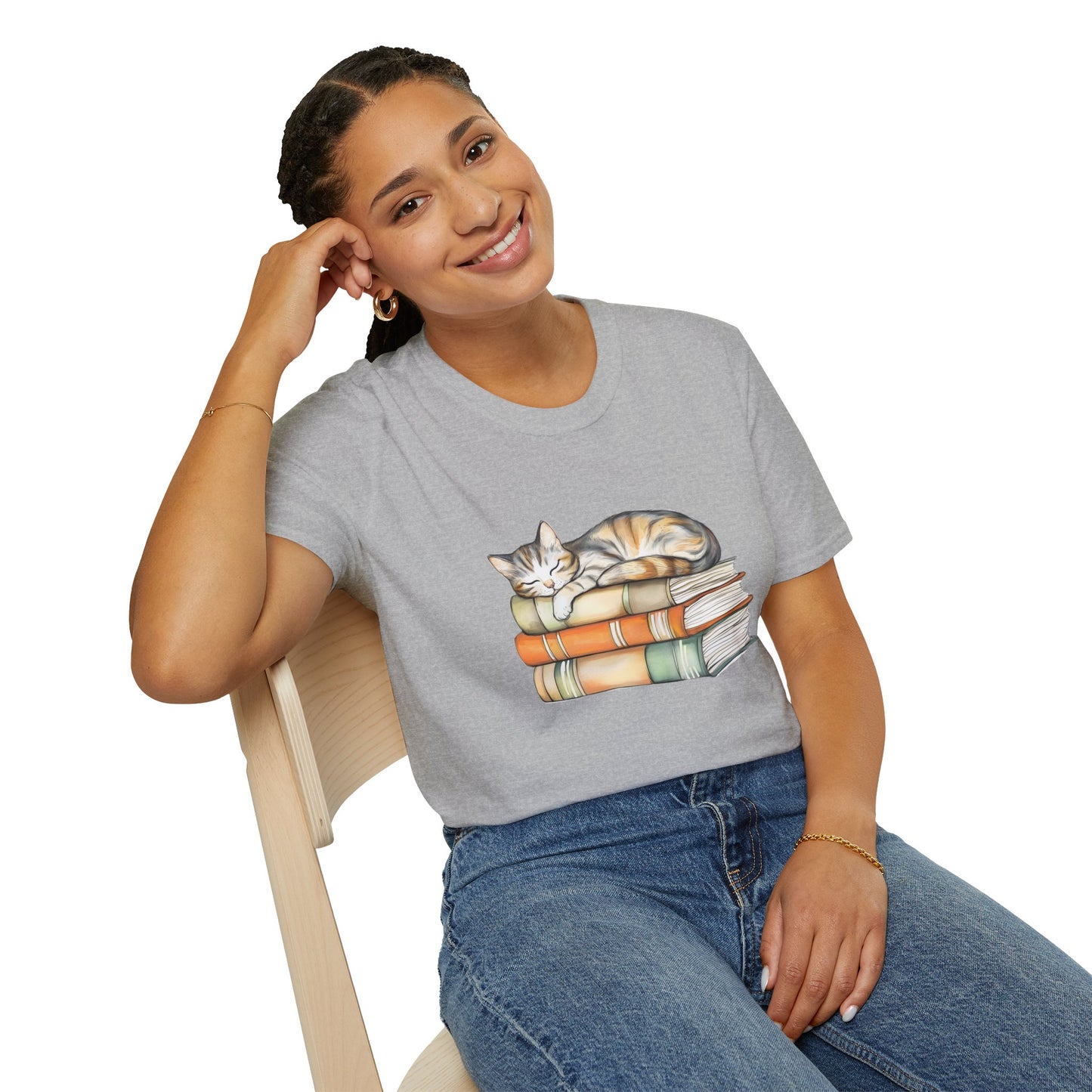 Cat Sleeping On Books - T-Shirt