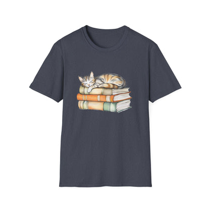 Cat Sleeping On Books - T-Shirt