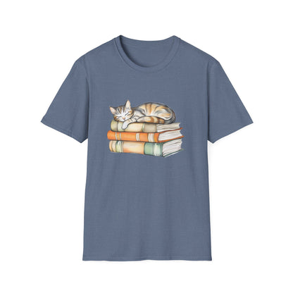 Cat Sleeping On Books - T-Shirt
