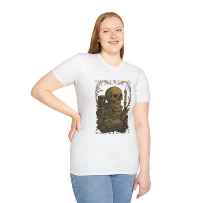 Dark Academia, Stack of Book and Skull - T-Shirt