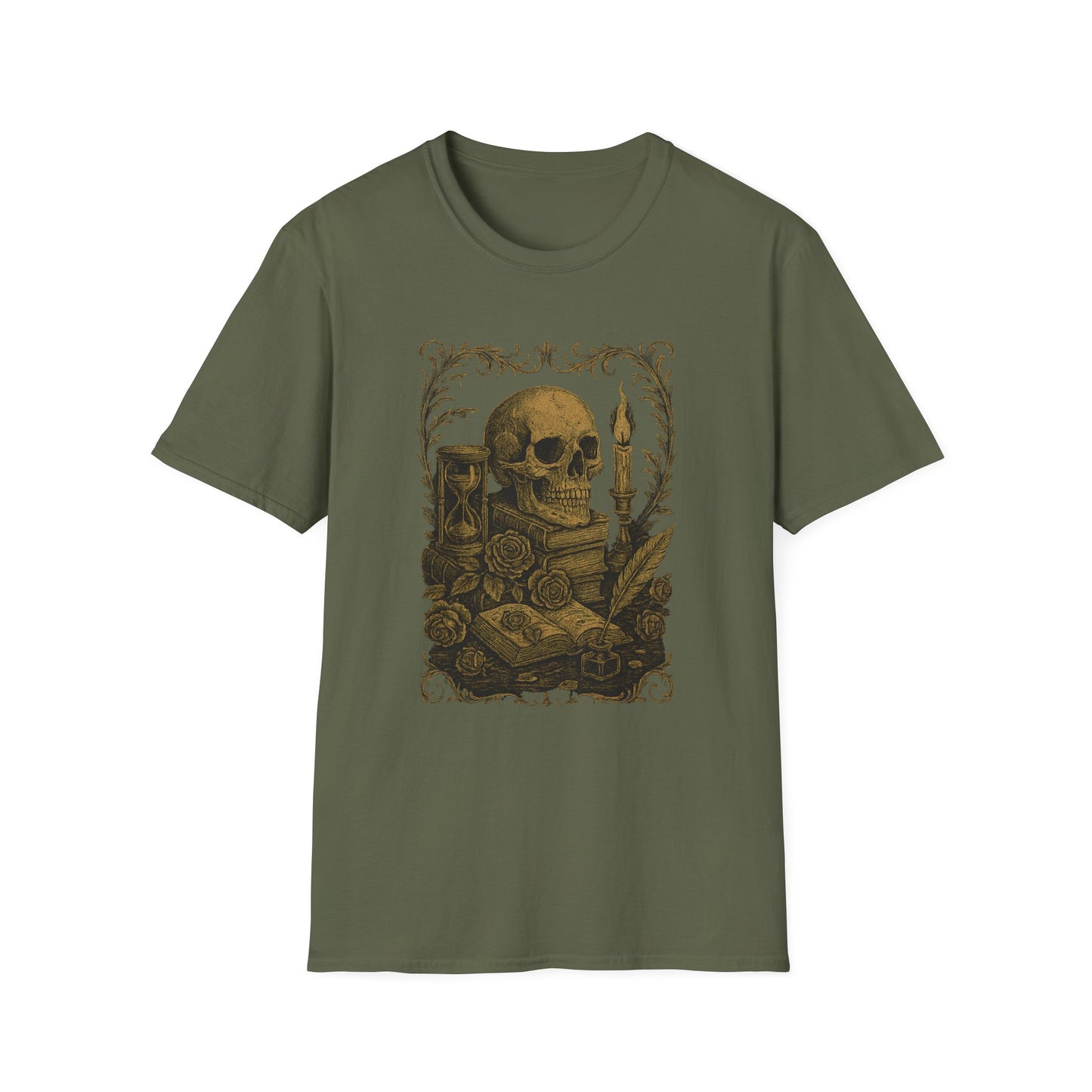 Dark Academia, Stack of Book and Skull - T-Shirt