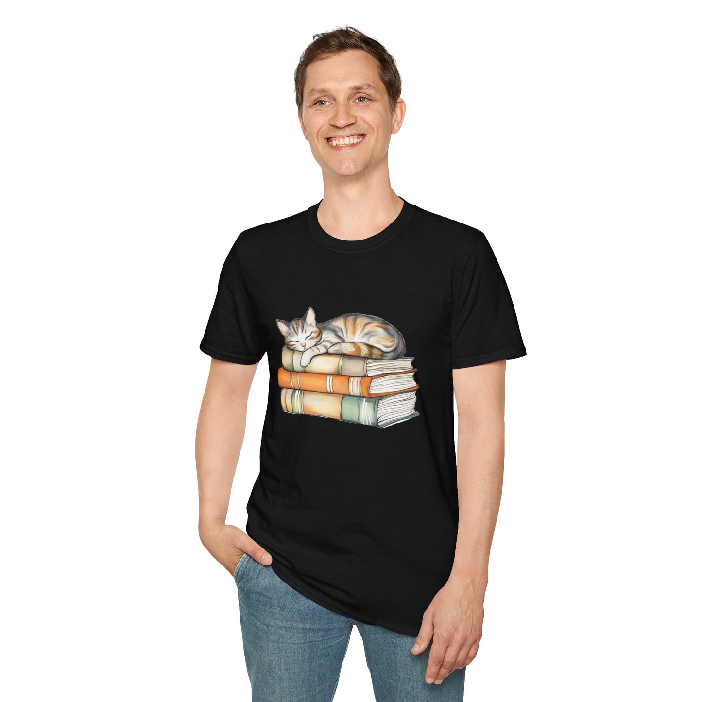 Cat Sleeping On Books - T-Shirt