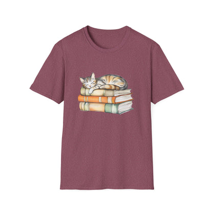Cat Sleeping On Books - T-Shirt