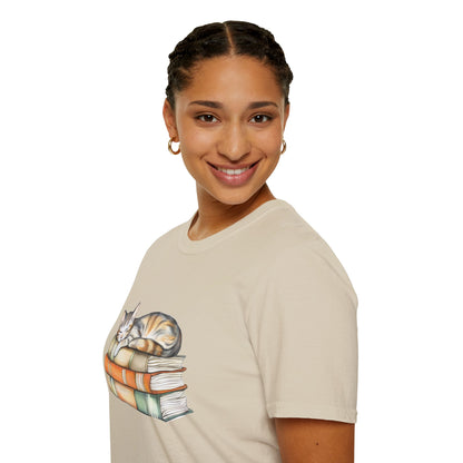 Cat Sleeping On Books - T-Shirt