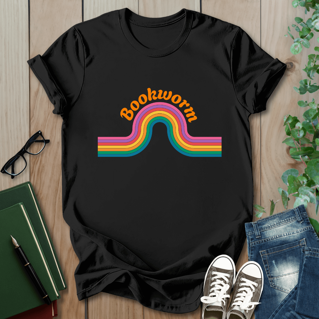 Retro Bookworm Rainbow  - T-Shirt