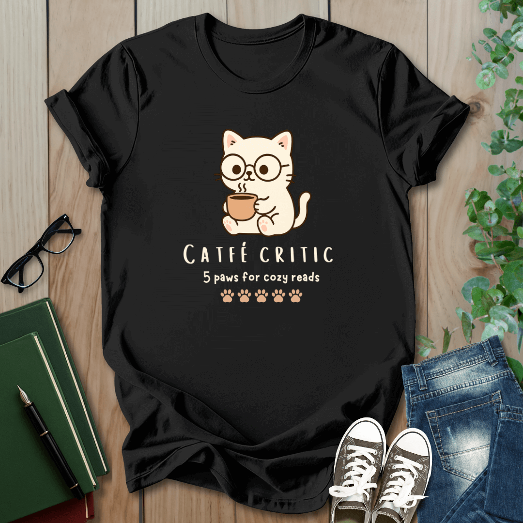 Catfe Critic, 5 Paws For Cozy Reads - T-Shirt