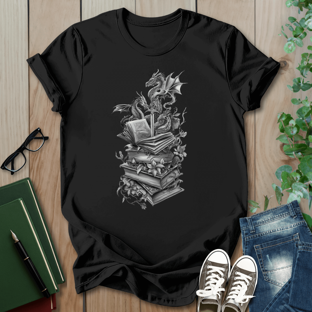 Dragon, Book & Sword - Graphic T-Shirt