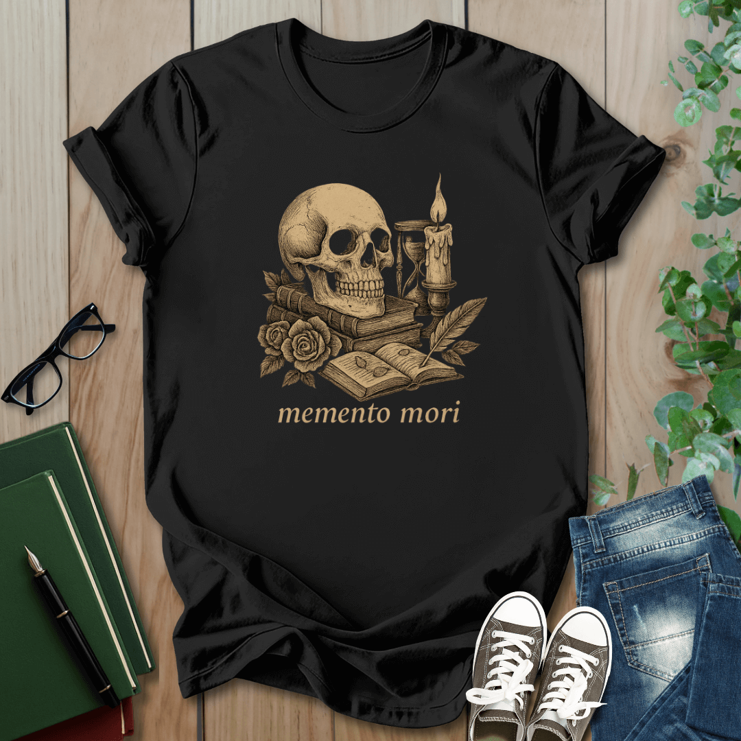 Dark Academia, Momento Mori Skull and Book - T-Shirt