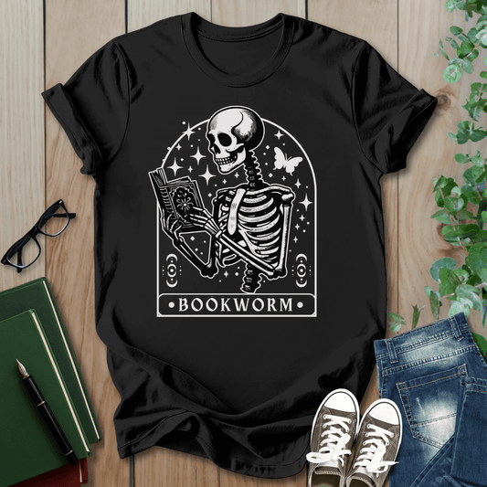Skeleton Bookworm Graphic - T-Shirt