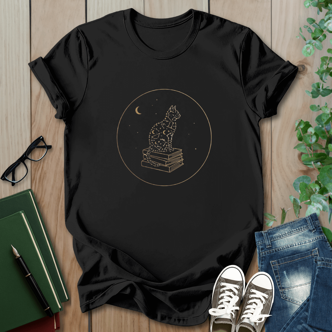 Celestial Cat & Books - T-Shirt