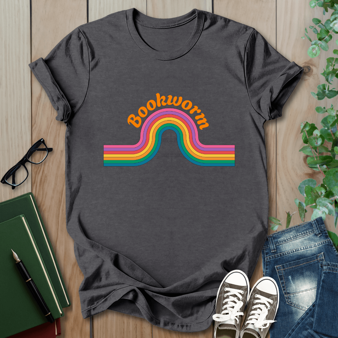 Retro Bookworm Rainbow  - T-Shirt