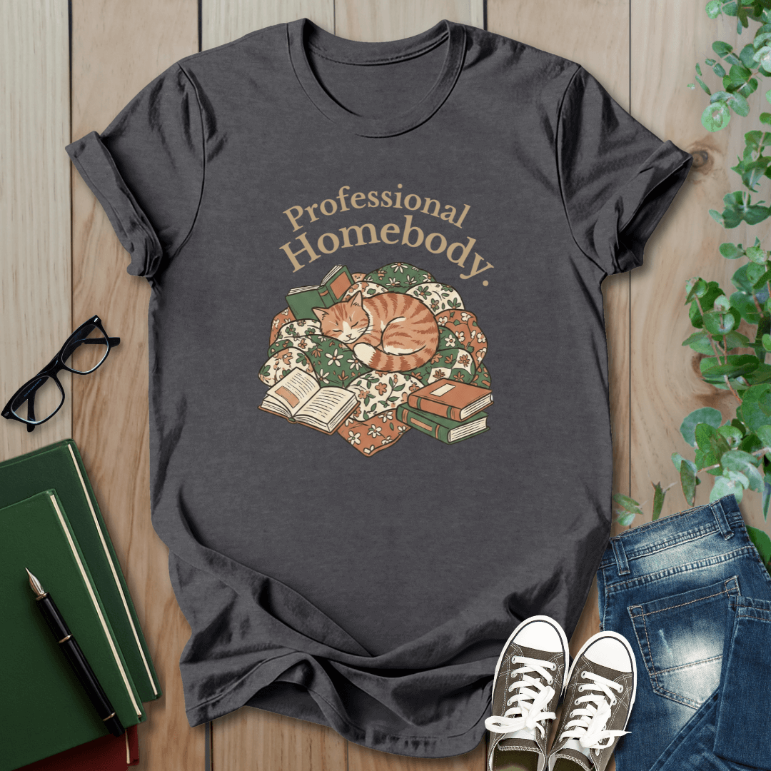 Cat & Books, Professional Homebody - T-Shirt