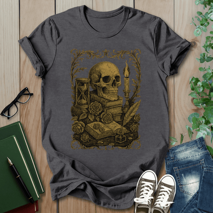 Dark Academia, Stack of Book and Skull - T-Shirt