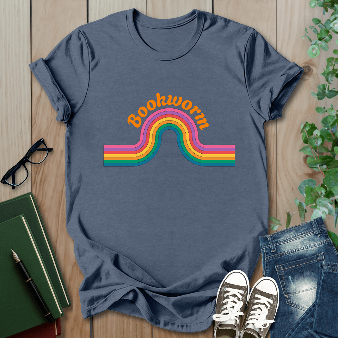 Retro Bookworm Rainbow  - T-Shirt