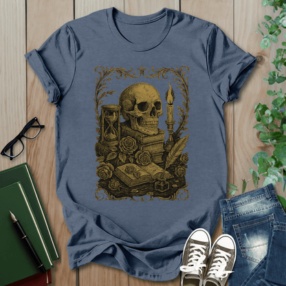 Dark Academia, Stack of Book and Skull - T-Shirt