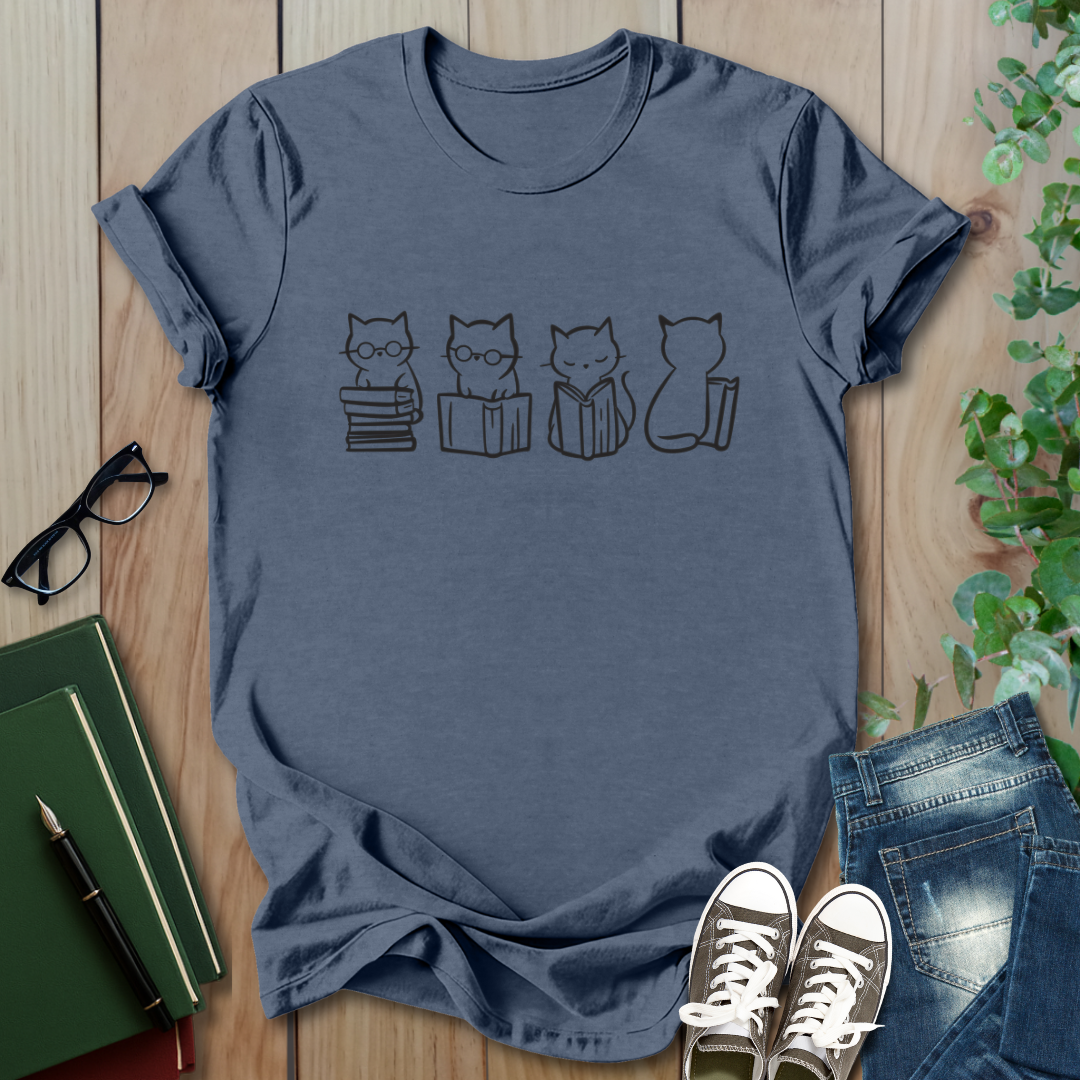 Four Cats Reading - T-Shirt