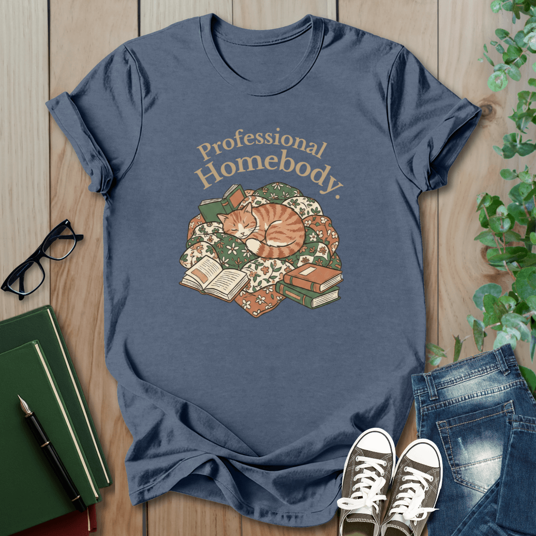 Cat & Books, Professional Homebody - T-Shirt