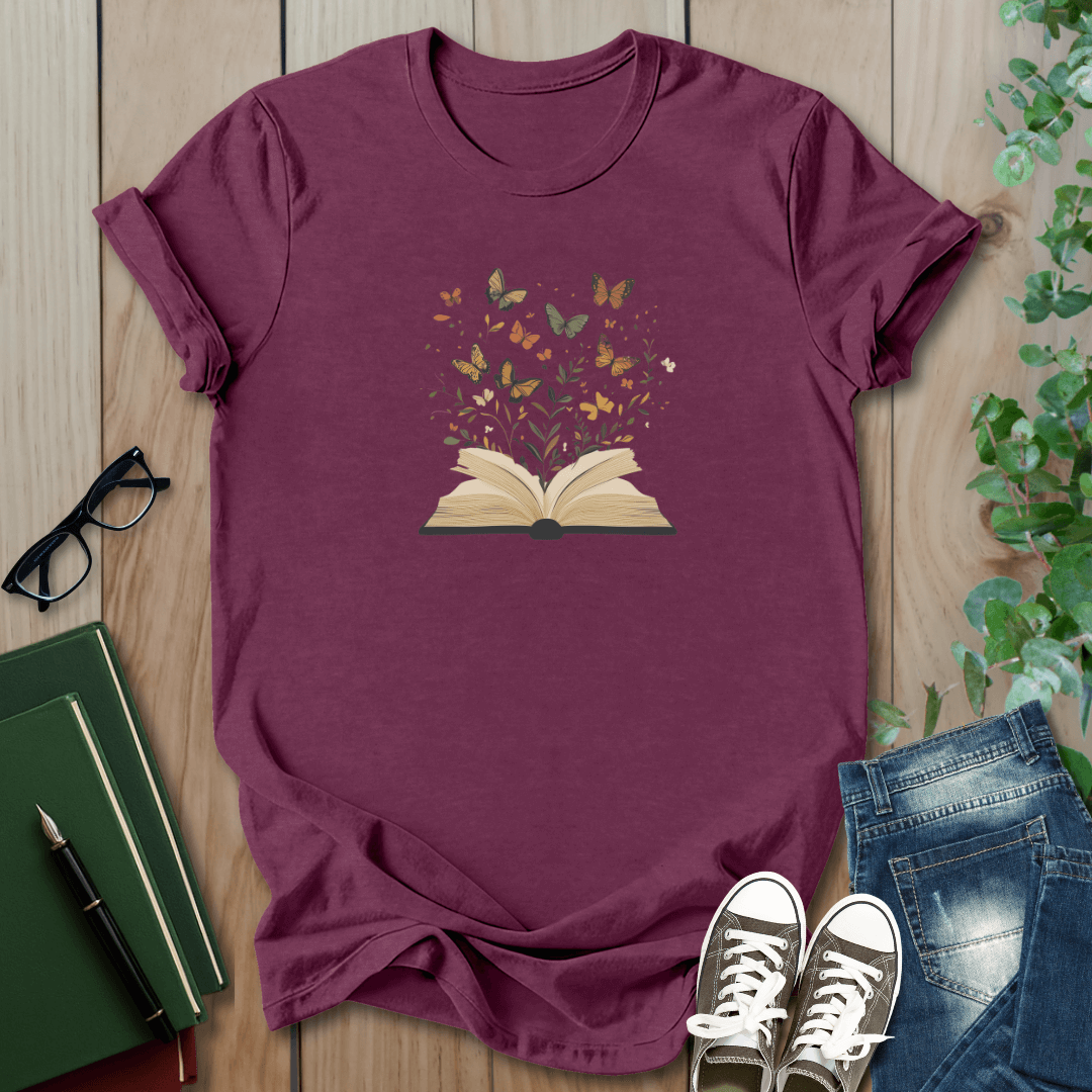 Butterfly Floral Book - T-Shirt