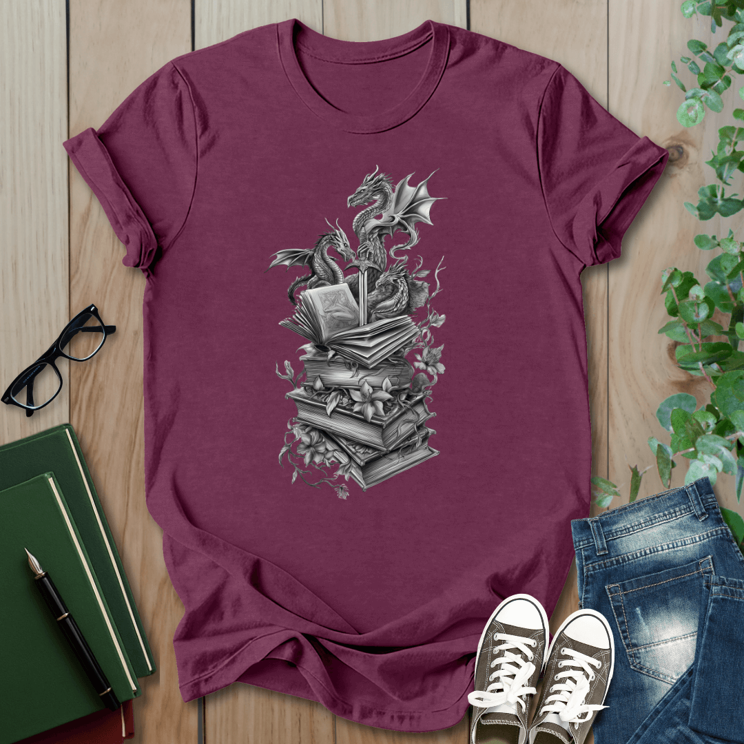 Dragon, Book & Sword - Graphic T-Shirt