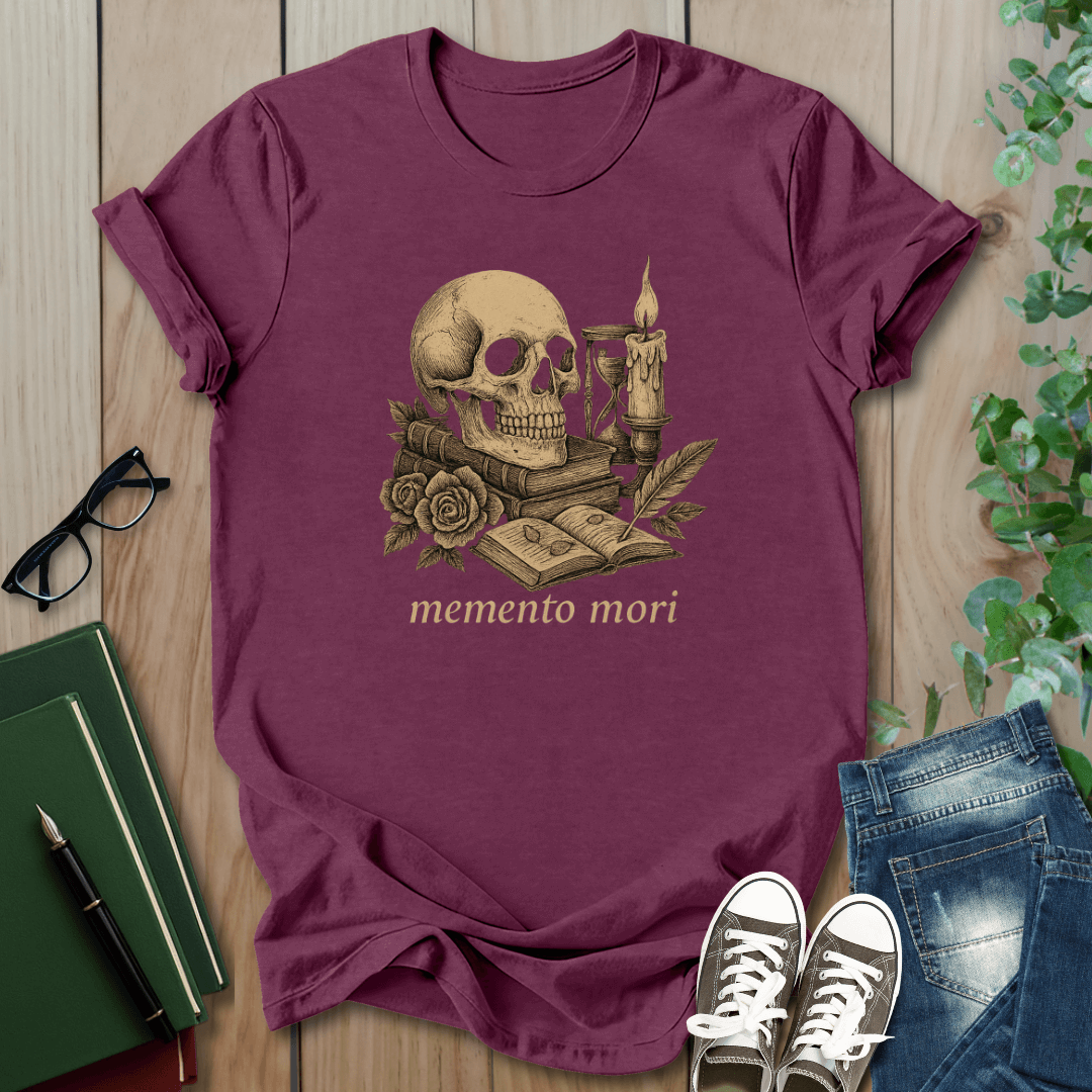 Dark Academia, Momento Mori Skull and Book - T-Shirt