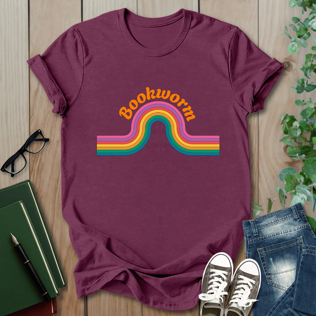Retro Bookworm Rainbow  - T-Shirt