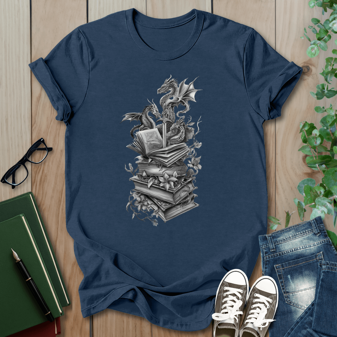 Dragon, Book & Sword - Graphic T-Shirt
