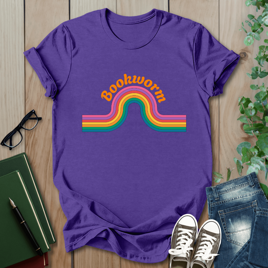 Retro Bookworm Rainbow  - T-Shirt