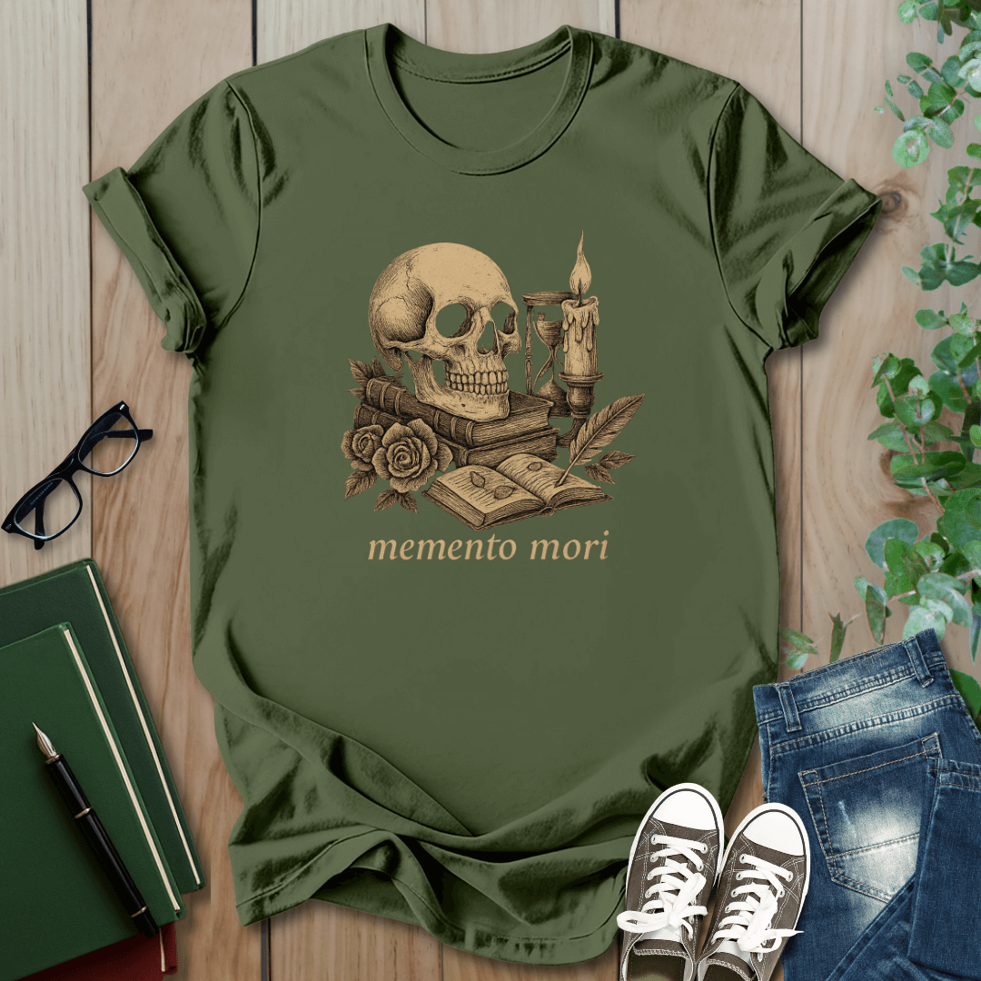 Dark Academia, Momento Mori Skull and Book - T-Shirt