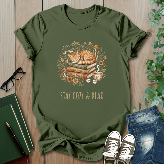 Stay Cozy & Read, Cottagecore - T-Shirt