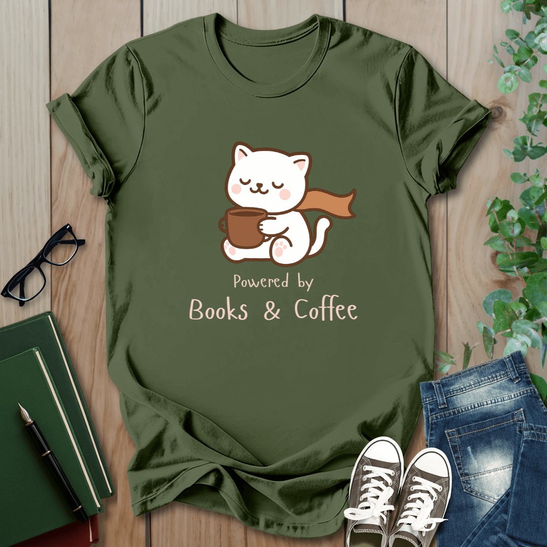 Powered by Books & Coffee - T-Shirt