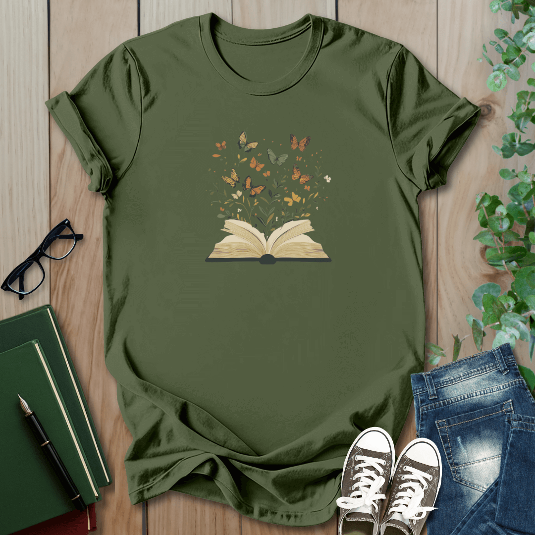 Butterfly Floral Book - T-Shirt