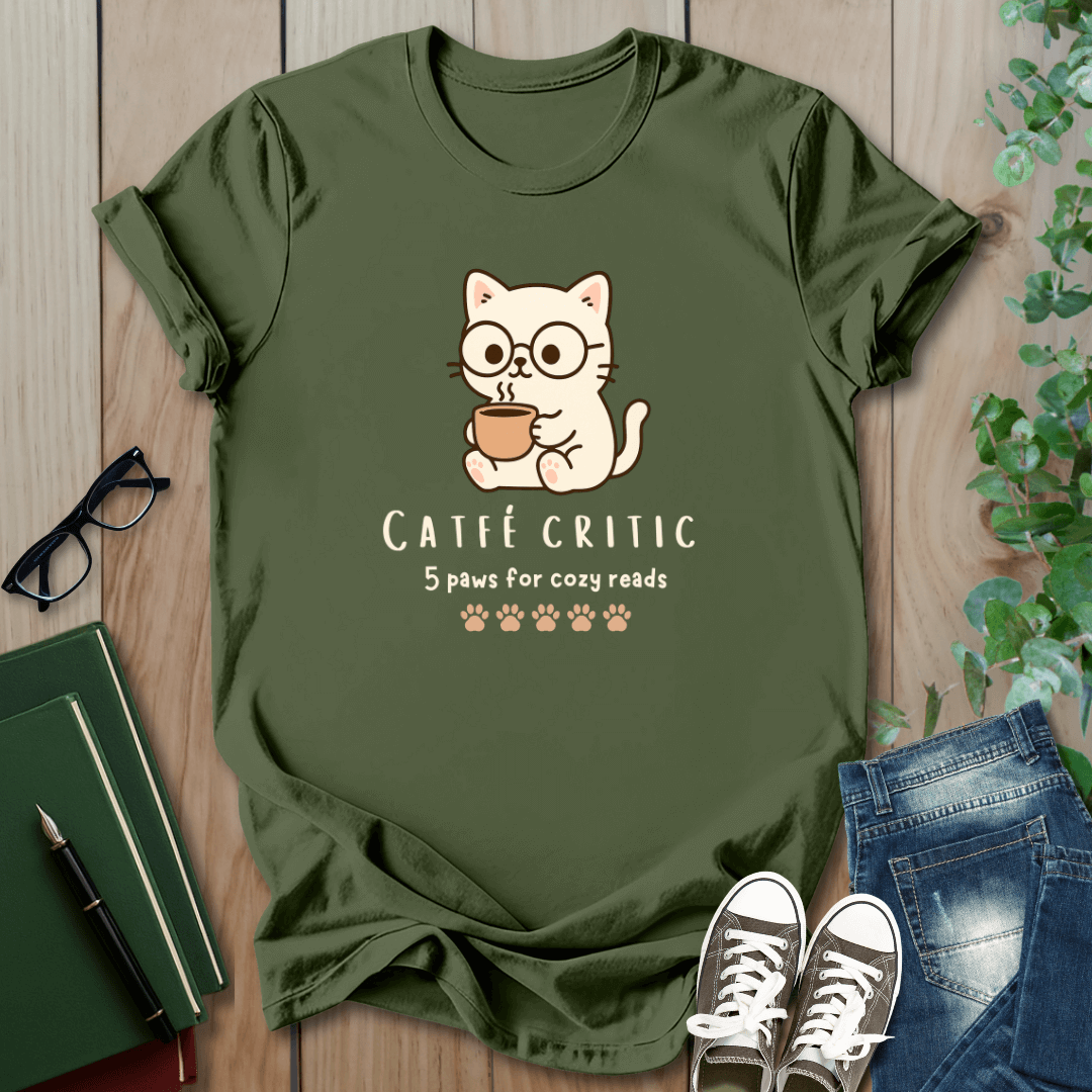 Catfe Critic, 5 Paws For Cozy Reads - T-Shirt