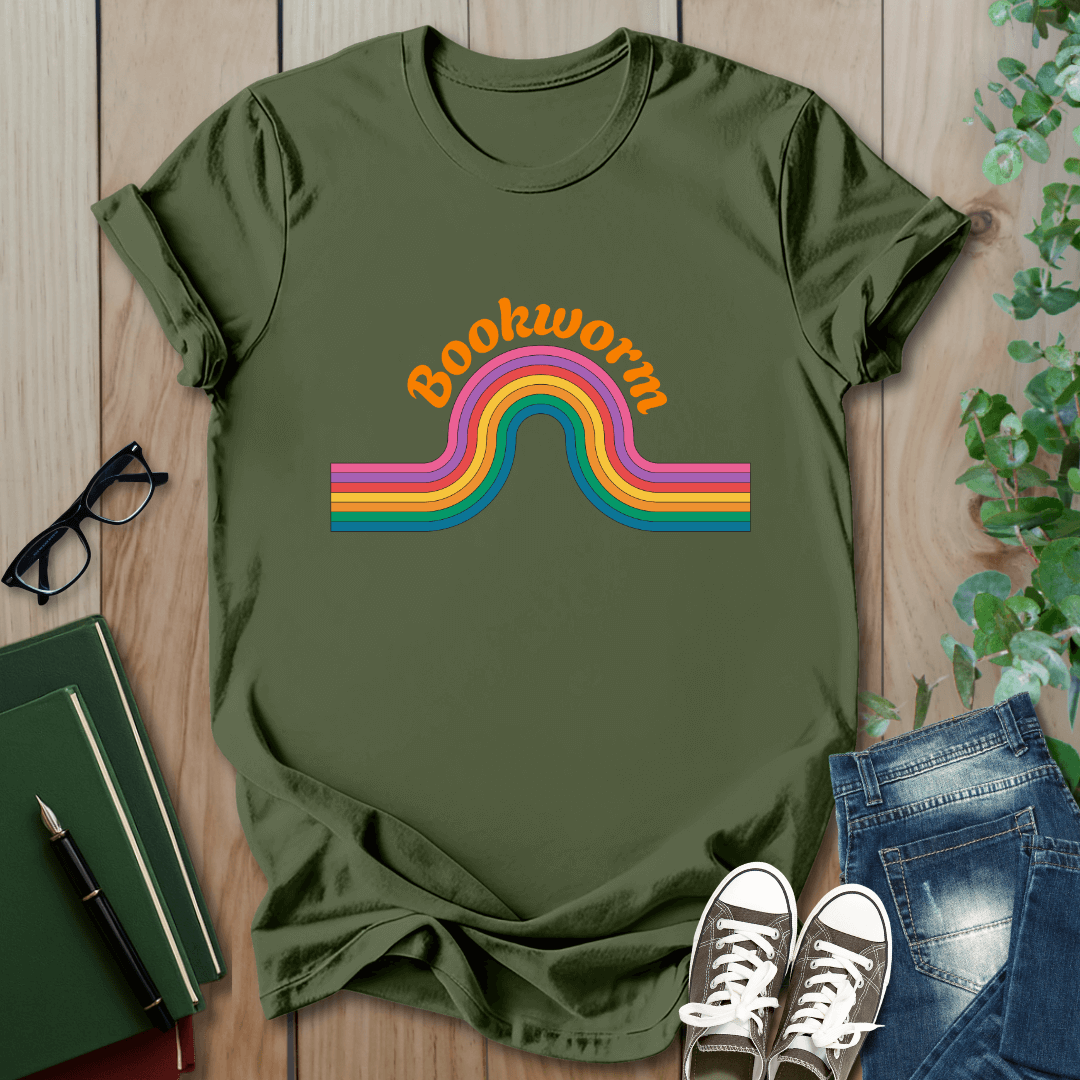 Retro Bookworm Rainbow  - T-Shirt