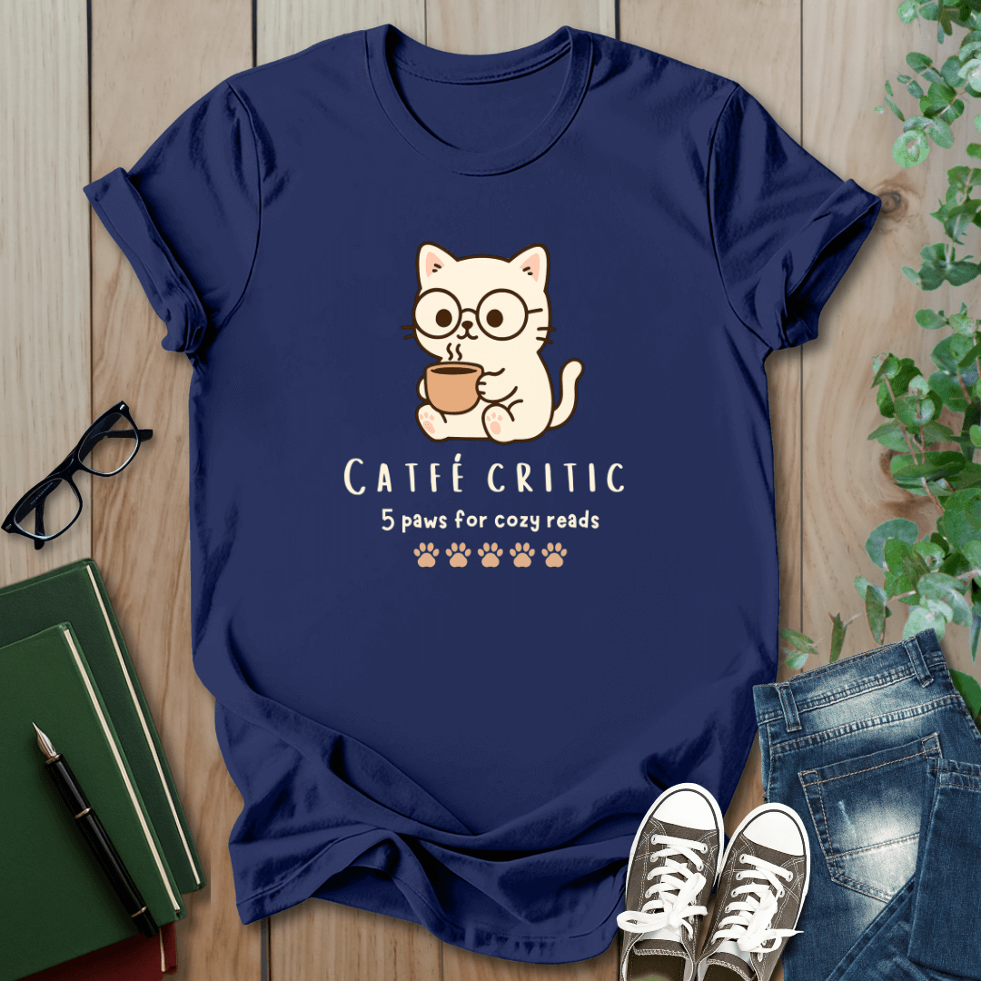 Catfe Critic, 5 Paws For Cozy Reads - T-Shirt