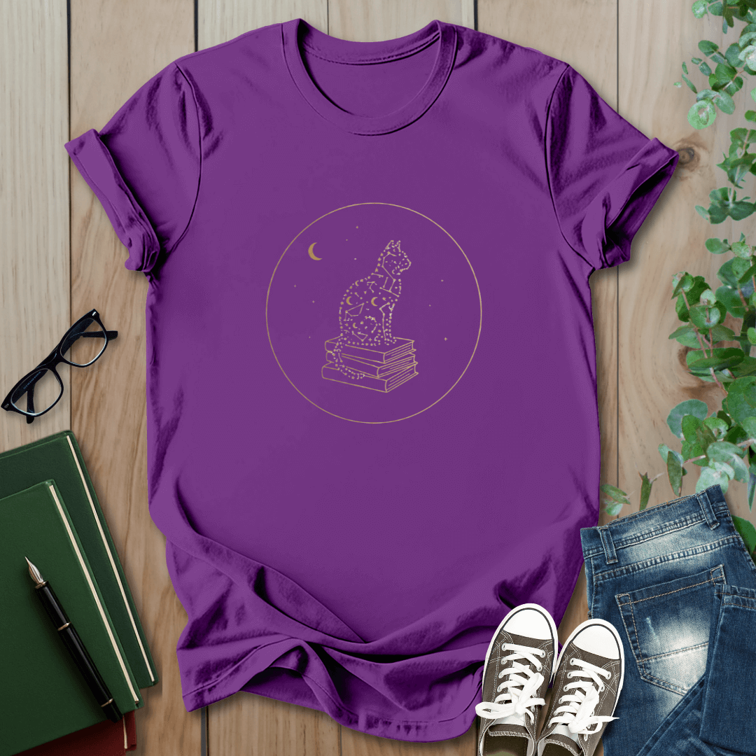 Celestial Cat & Books - T-Shirt