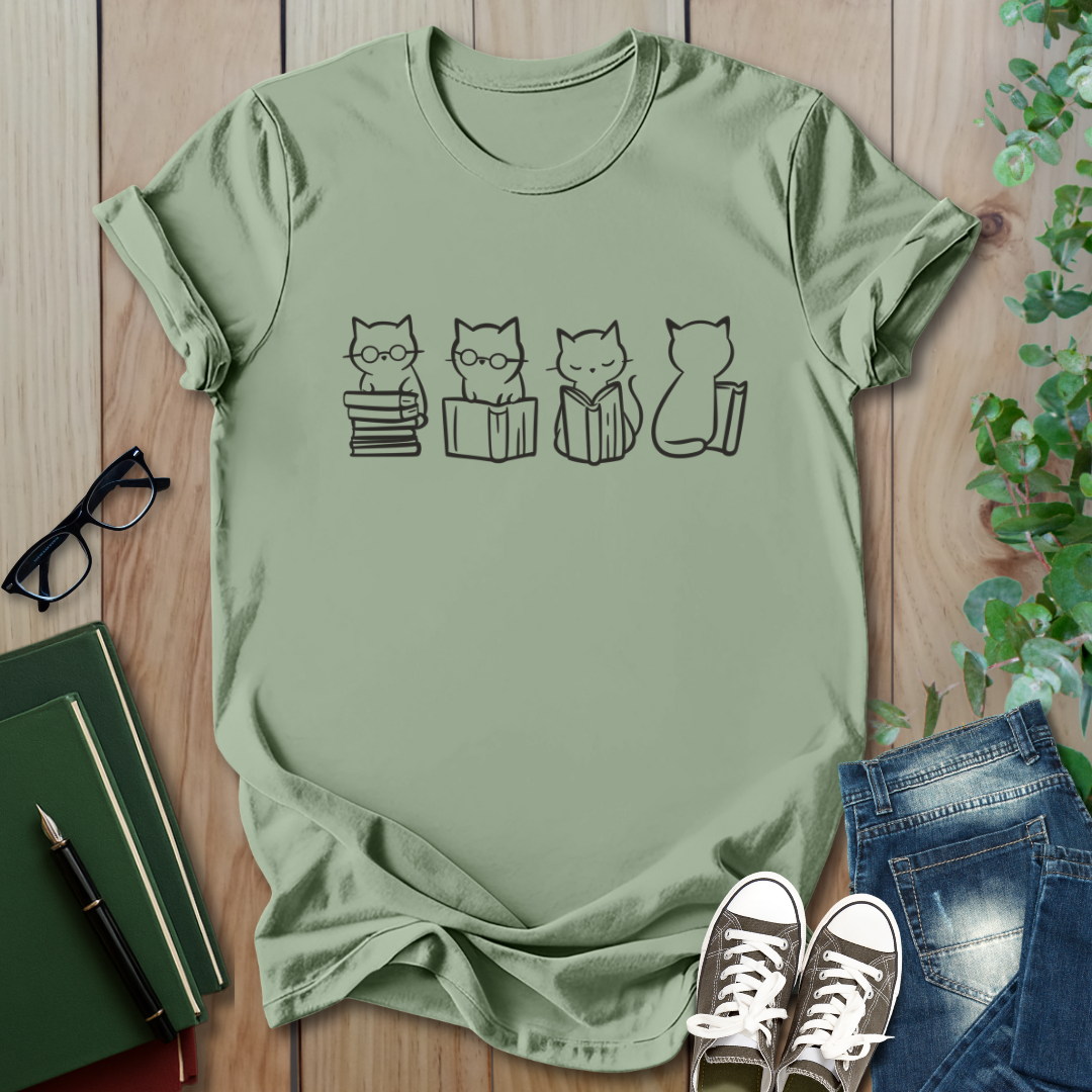Four Cats Reading - T-Shirt