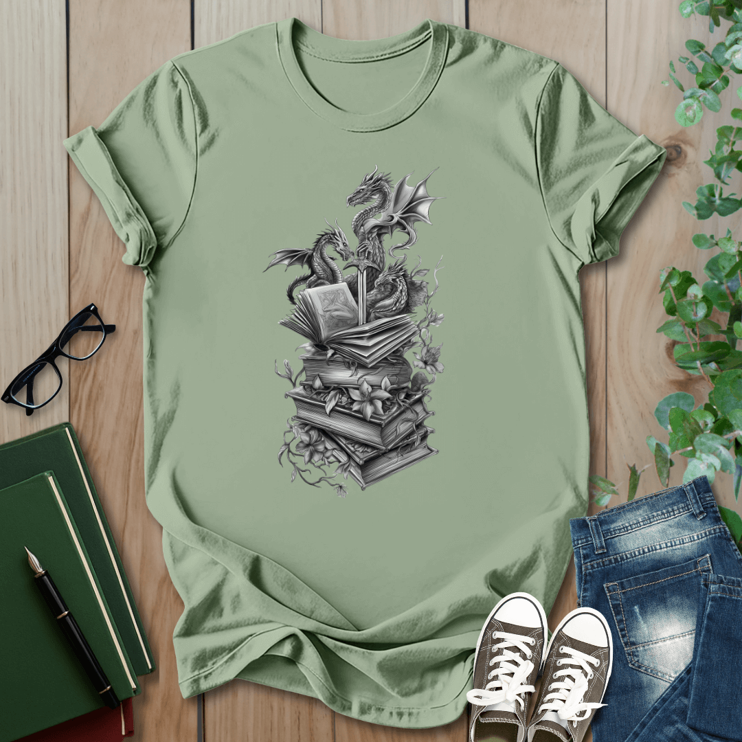 Dragon, Book & Sword - Graphic T-Shirt