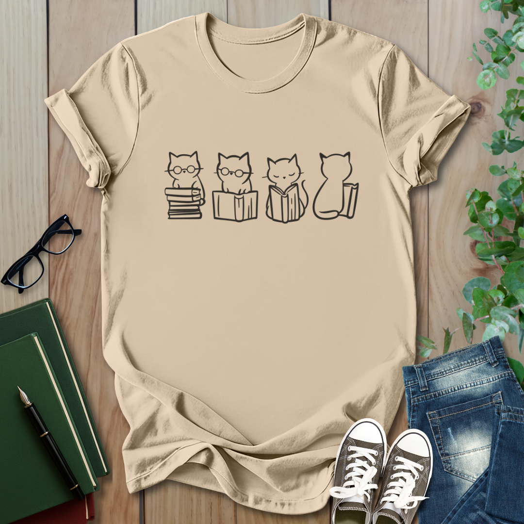 Four Cats Reading - T-Shirt