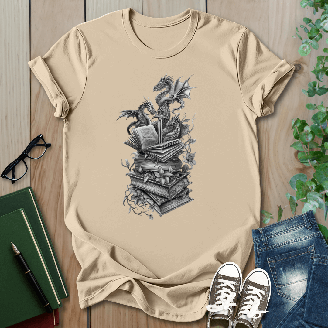 Dragon, Book & Sword - Graphic T-Shirt
